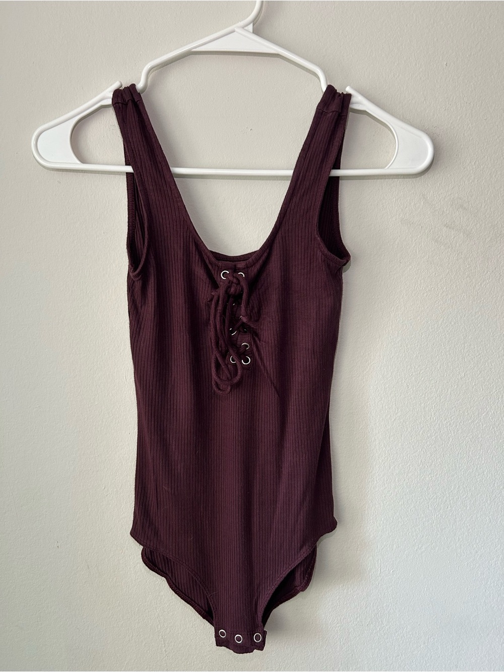 AE Lace-Up Ribbed Bodysuit in Deep Wine